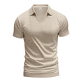 Men's loose casual V-neck short sleeve t-shirt in a light solid colour.