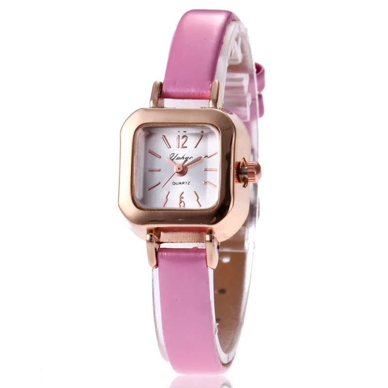 Retro-inspired alloy fashion watch for women with 10mm thickness in black white pink brown colours