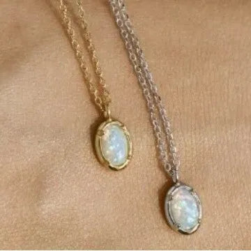 Geometric jelly opal pendant on a chain, made from 925 silver with gold or white gold plating.