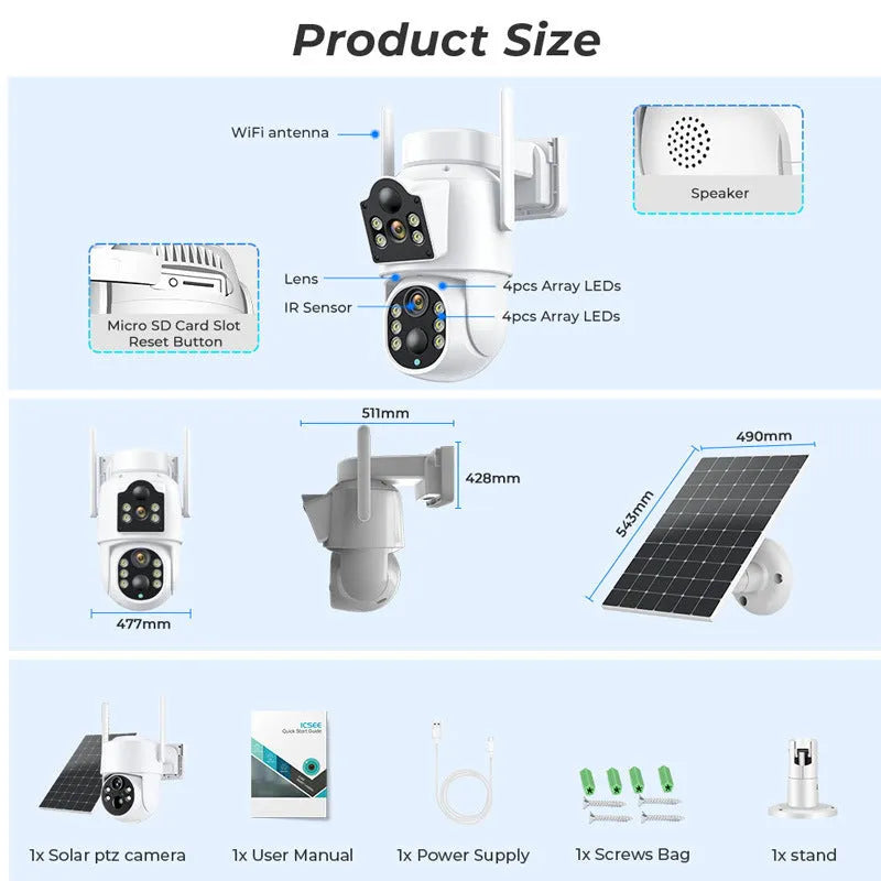 Outdoor solar wifi security camera with solar panel in garden setting