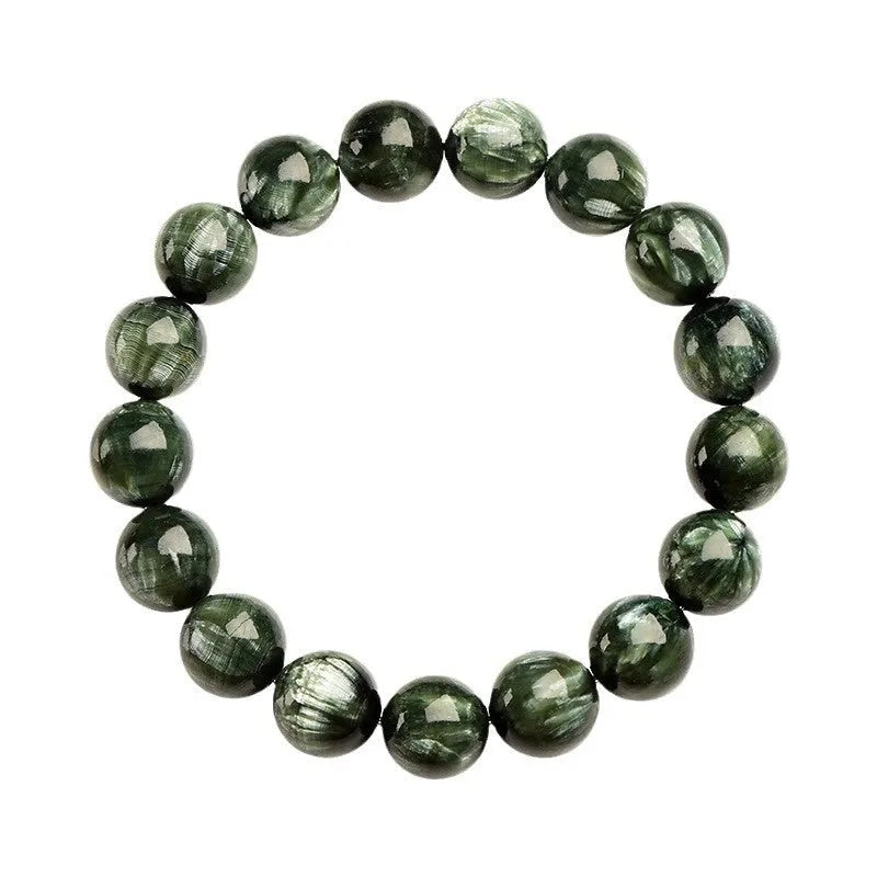 Green Dragon Crystal bracelet with 8-9mm round beads and geometry design featuring Ruyi elements