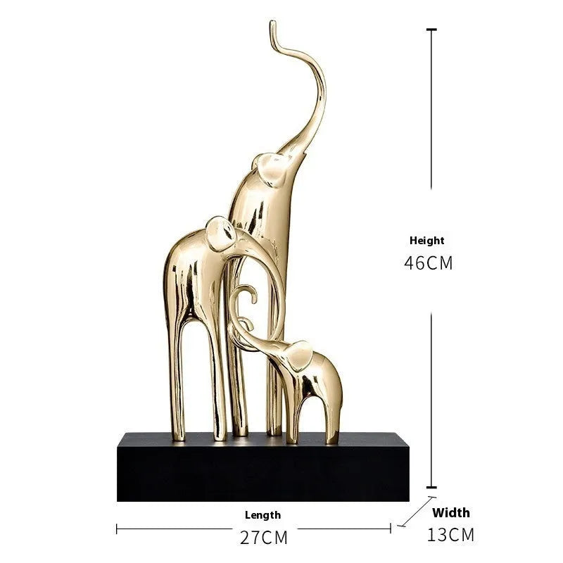 European style resin elephant decorative ornament in bright gold finish displayed on wooden surface