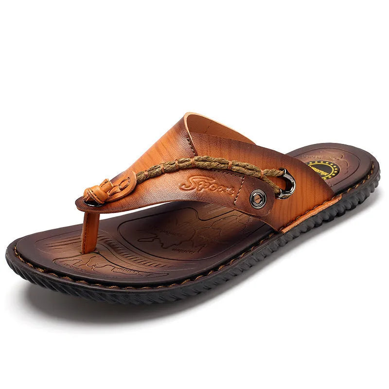 Men's dark blue herringbone pattern outdoor slippers with rubber sole and leather lining.