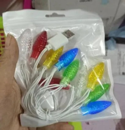 Green USB charging cable with 10 flashing LED lights for device charging and room decoration