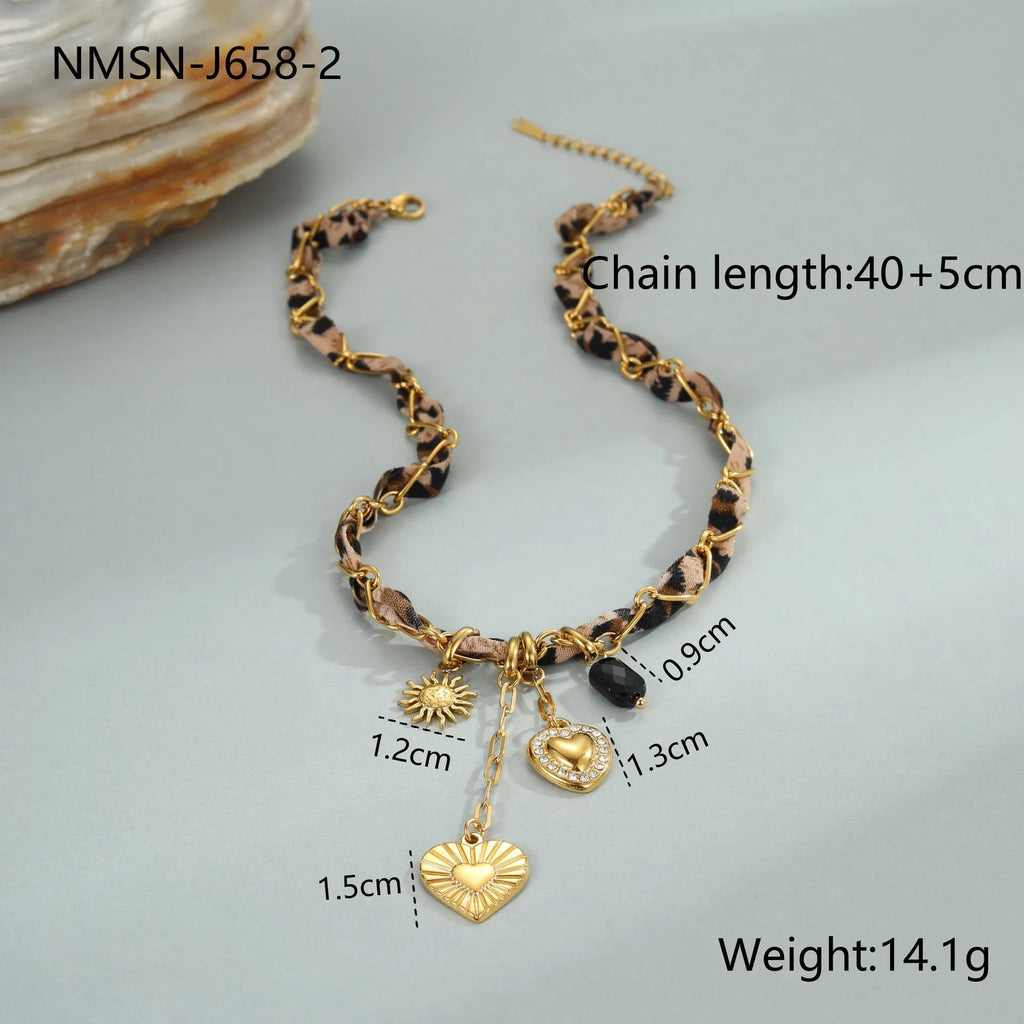 Stainless steel leopard love pendant necklace with adjustable chain and 18K gold electroplating