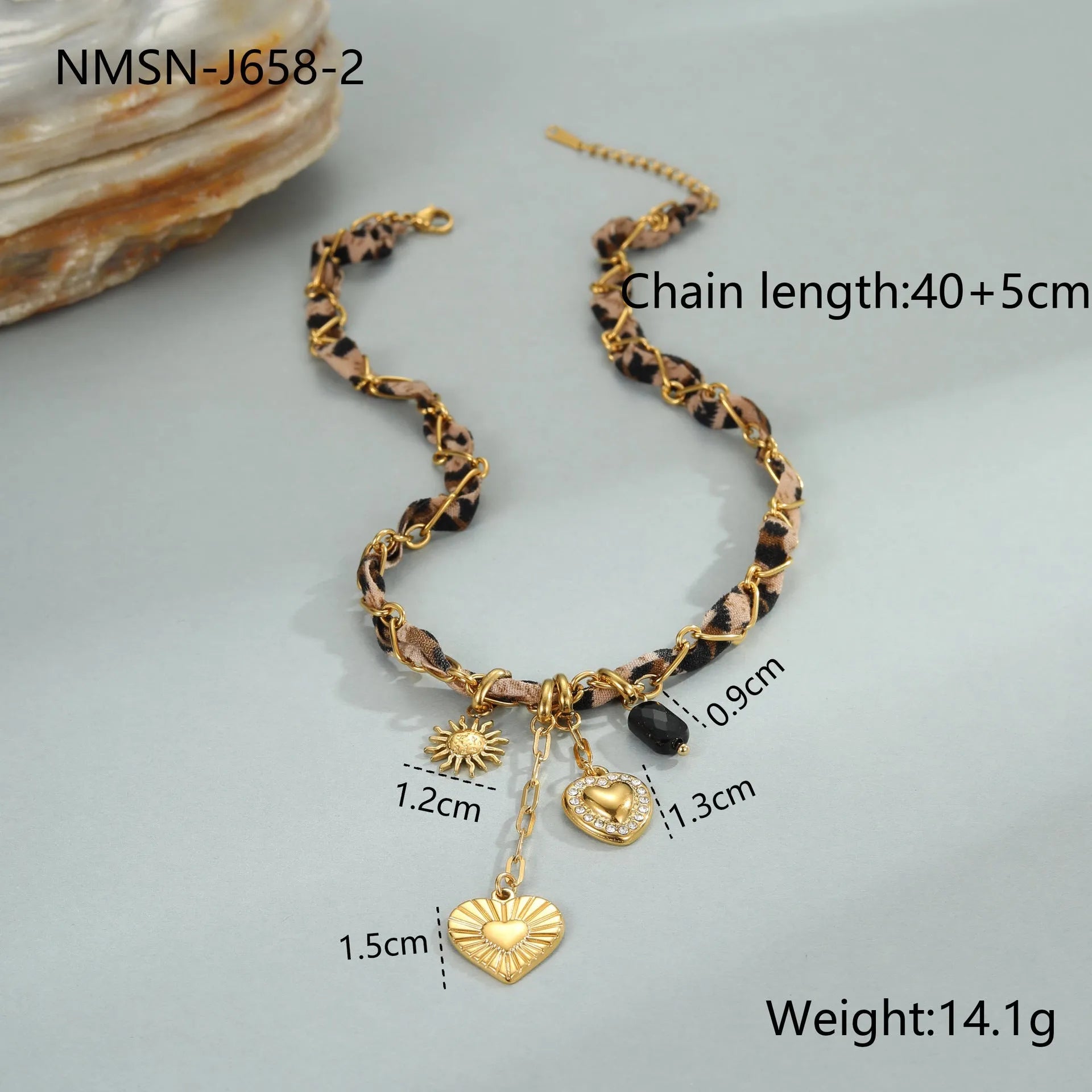 Stainless steel leopard love pendant necklace with adjustable chain and 18K gold electroplating