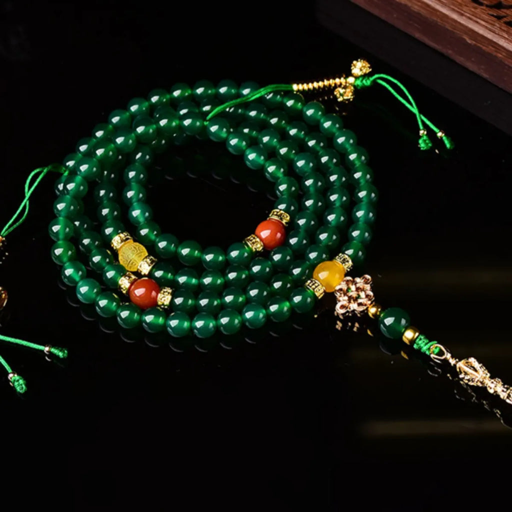 Handcrafted multi-strand bracelet featuring Brazilian natural green agate beads