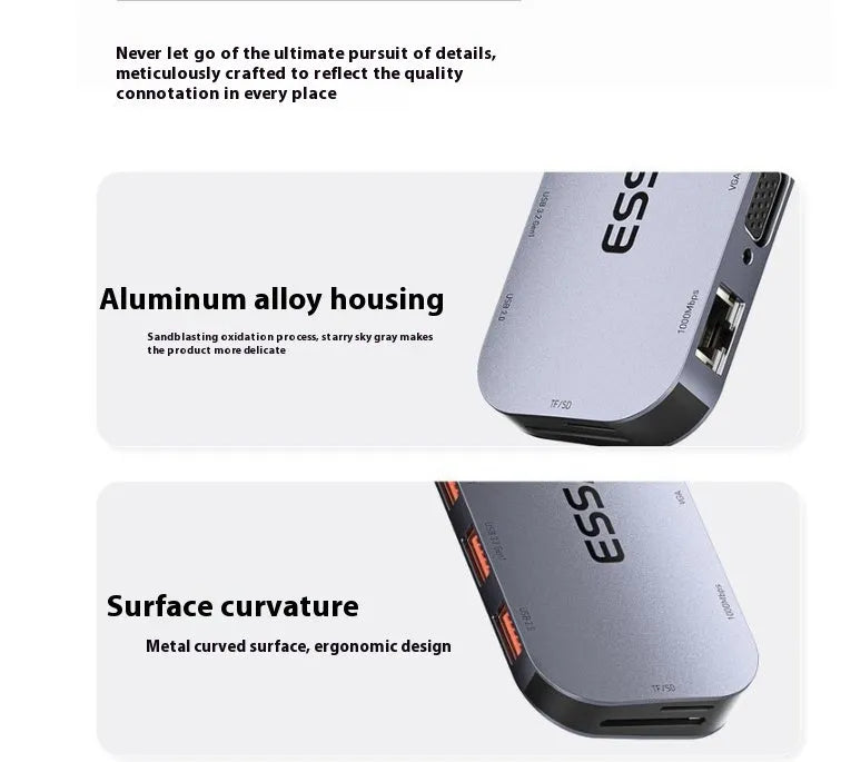 11-in-1 USB-C expansion dock with Gigabit Ethernet port and 20cm connecting cable