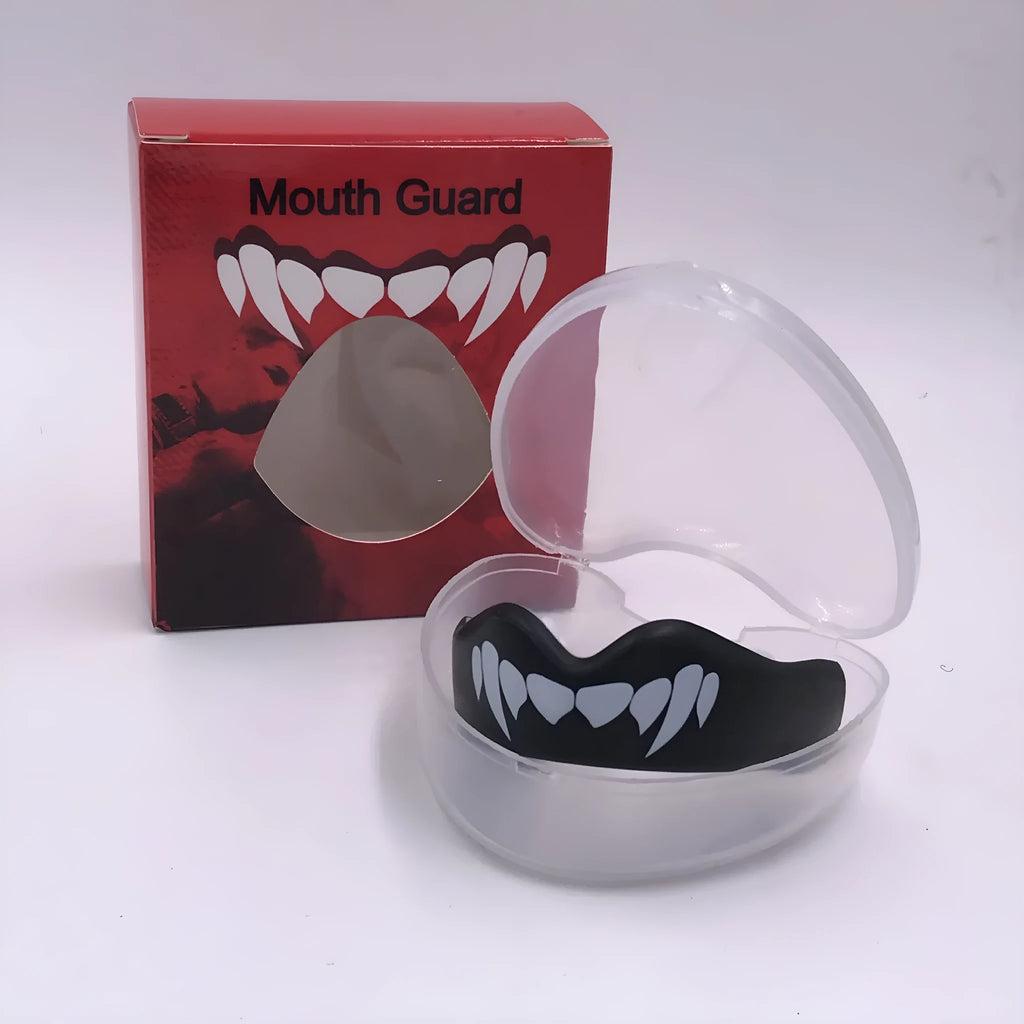 Adult boxing mouthguard with printed teeth design for martial arts and Taekwondo protection.