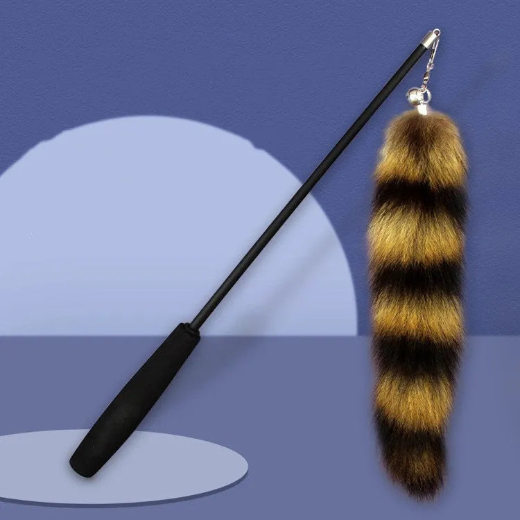 Black cat toy wand with long elastic string for interactive feline play