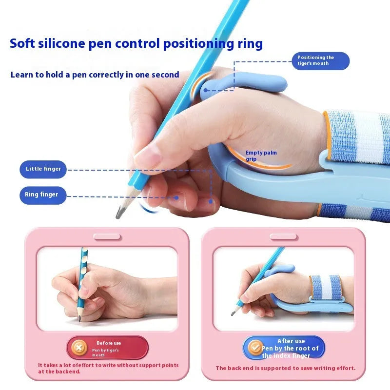 Anti-hook holder pen control corrector wrist brace for handwriting improvement in blue colour