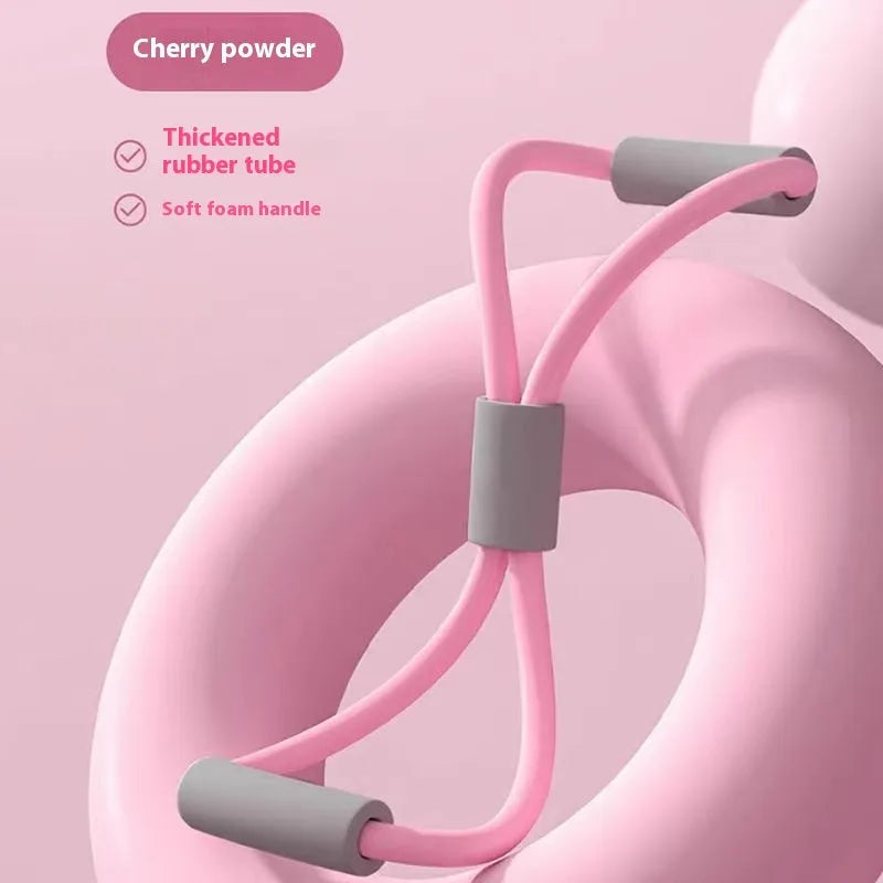 Yoga four piece fitness set with leg beauty device, yoga ring, pedal tension device, and figure eight tension rope