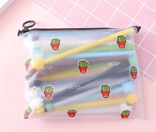 Marvel series 20-pen set with plastic storage case showing Cactus Boys and Girls cartoon designs on black ink ballpoint pens