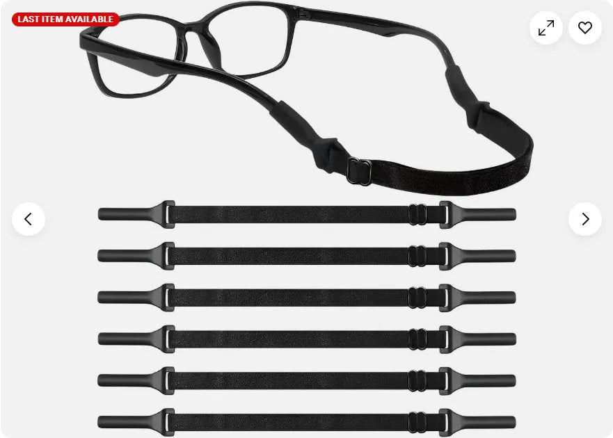 Black adjustable glasses cord with silicone ends and anti-skid fibre rope for eyewear retention