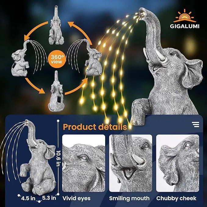 Resin elephant outdoor garden sculpture with LED light strip on grass