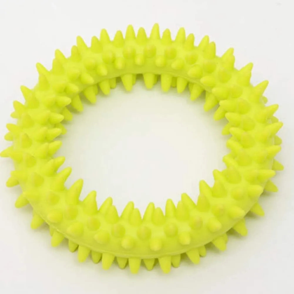 TPR spiky circle ring dog chew toy with dental cleaning nubs in blue colour