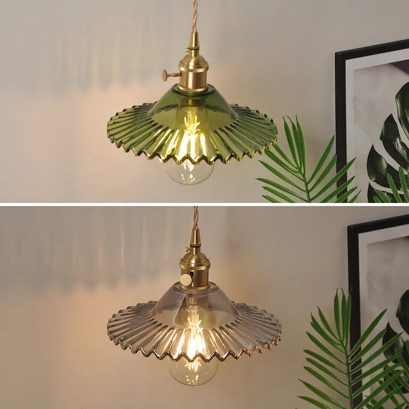 Brass lotus wall lamp with glass shade in six colour options