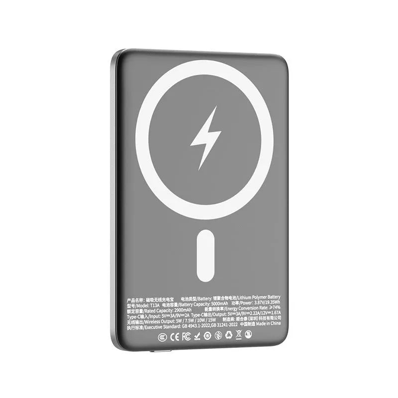 Gun grey magnetic wireless power bank with ultra-thin alloy shell and Creative design
