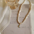 French court vintage pearl necklace with geometric alloy pendant on adjustable 21-50cm chain
