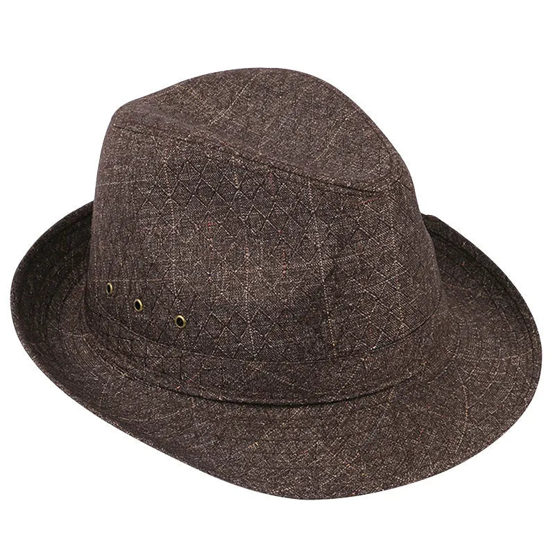 Classic men's fedora hat in thickened suit material, shown in a dark colour on a neutral background.