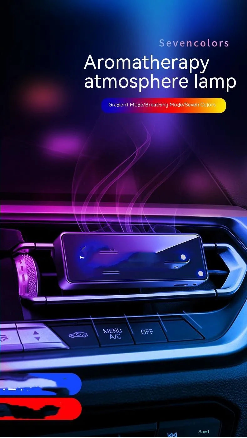 Black car vent aromatherapy light with LED illumination and fragrance diffuser