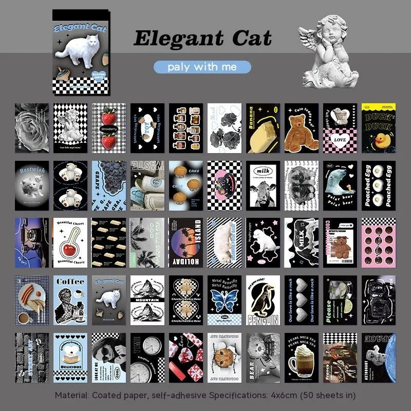 Pack of cartoon mini sticker books with American retro designs in various colours including black, pink, and blue, size 4x6cm