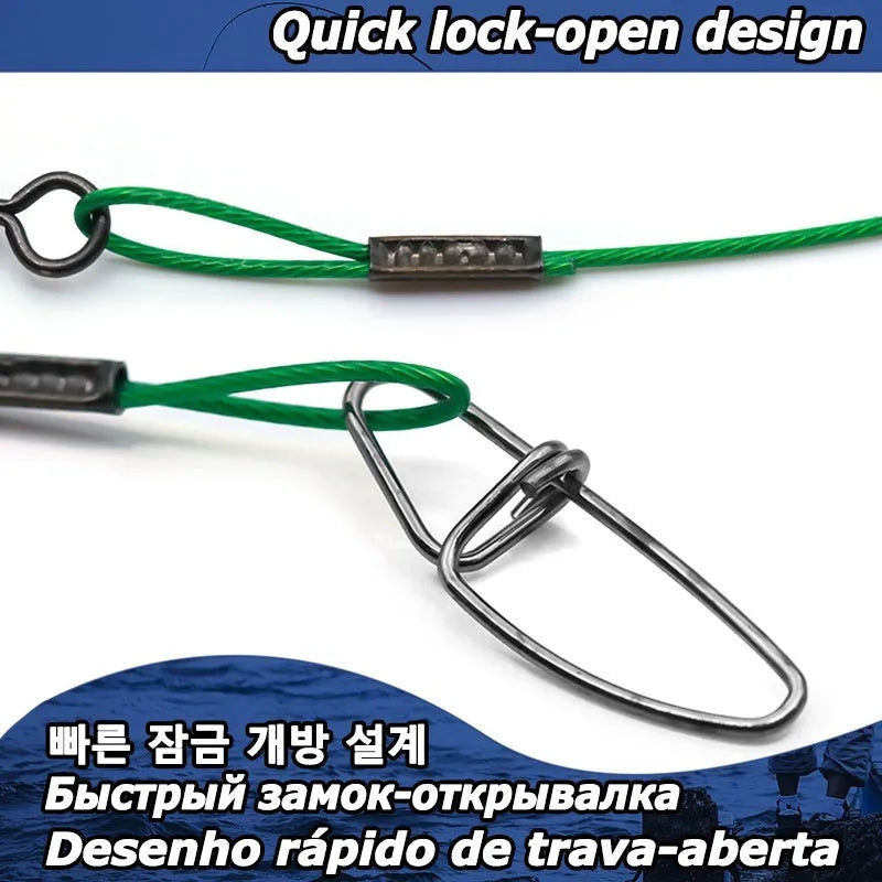 54cm steel wire fishing accessories with double buckle pin in green, black or red colours