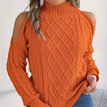 Women's gray acrylic sweater with twisted pattern, strapless half-high collar, and long lantern sleeves.