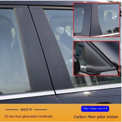 Pre-cut protective films for 23 Outlander window columns in carbon fibre and bright black finishes