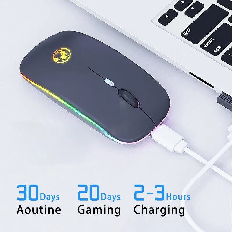 Black and white wireless computer mouse with dual Bluetooth and 2.4G connectivity and silent click buttons