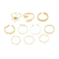 Gold openwork flower ring set for women with intricate floral designs