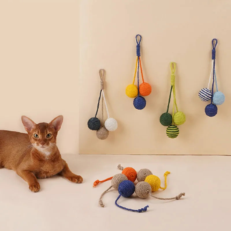 Cat teaser stick set with bite-resistant catnip ball and self-play toys in blue, green, red or multicolour options