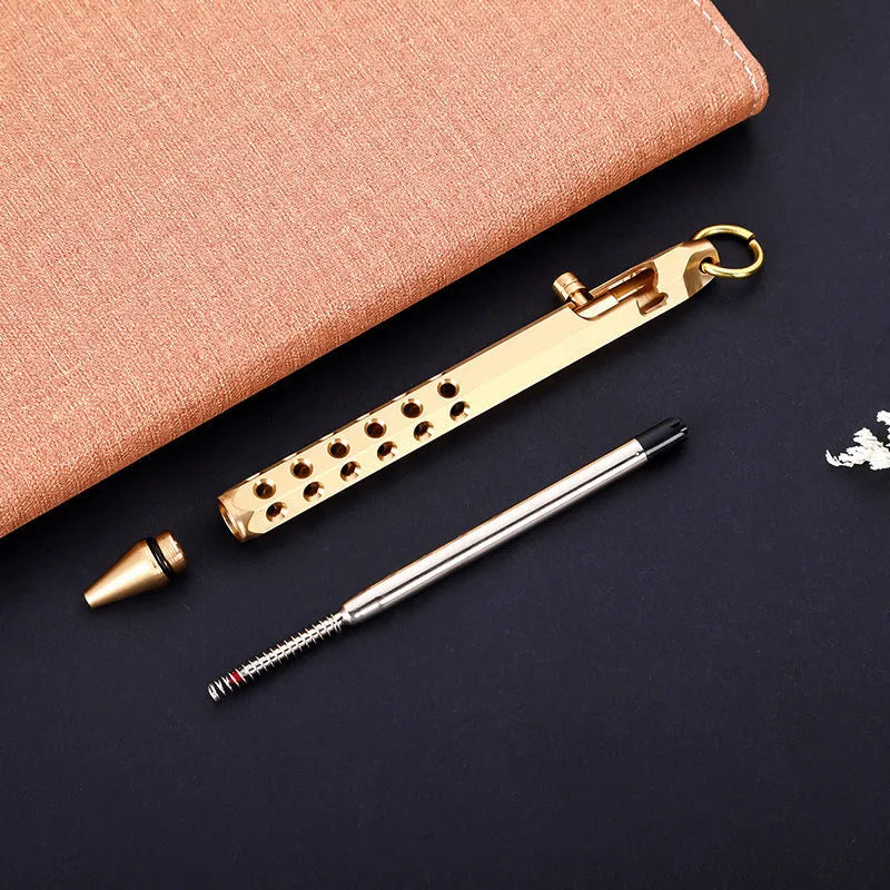Brass hexagonal bolt rollerball pen with six-sided barrel and 0.5mm writing tip