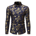 Men's metal bronzing printed lapel shirt in polyester fabric with digital printing detail