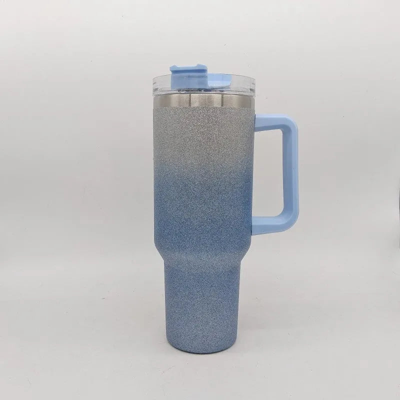 Large stainless steel vacuum insulation cup in rainbow gradient colour with 27.5cm height