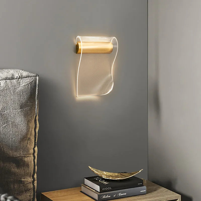 Wall lamp with acrylic shade showing left and right bend direction options
