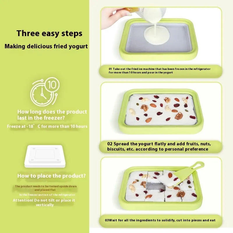 Green children's fried yoghurt machine with aluminium gasket for DIY dessert making