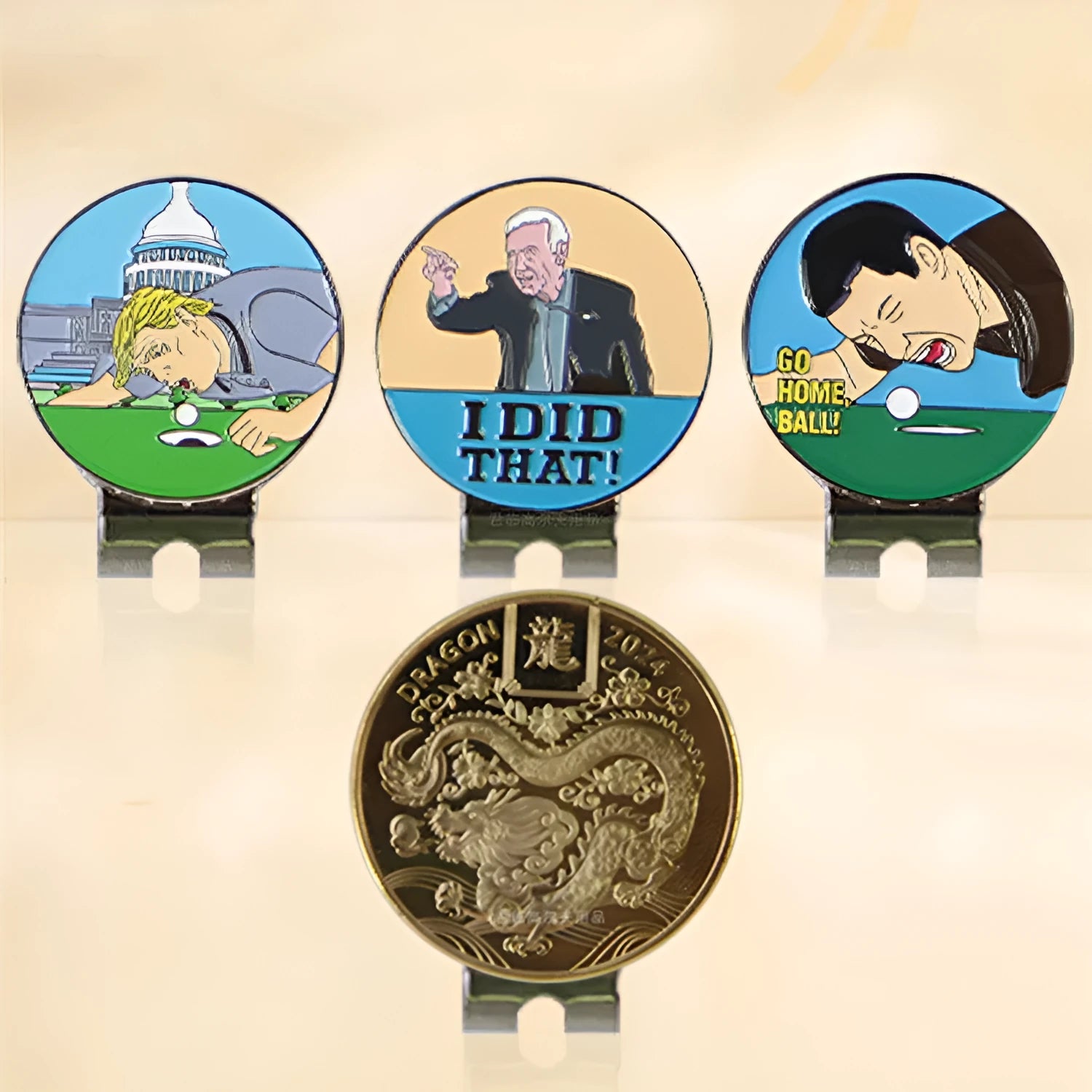Zinc alloy golf hat clip with engraved Dragon Year design for sporting events and personalised gifting