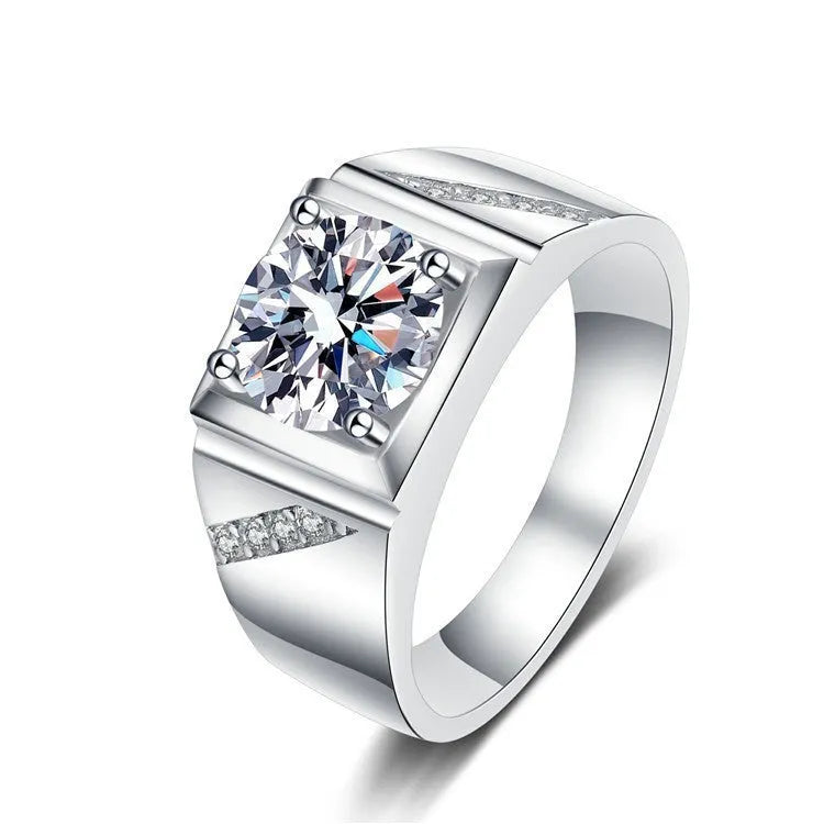 Large square diamond men's ring with adjustable opening in gold colour finish