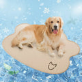 Ice silk dog cooling mat with dog head pattern in light grey, showing non-slip base and rectangular shape.