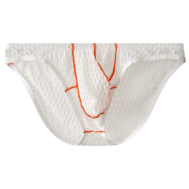 Men's ice silk low waist lace briefs in multiple solid colours on size chart