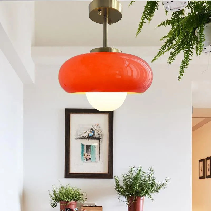 Bauhaus pendant light with three milk white egg tart glass shades for ceiling mounting
