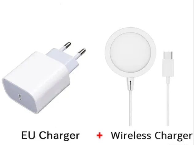 Silver metal Magsafe magnetic wireless charger for iPhone 12 and 13 series with USB connection