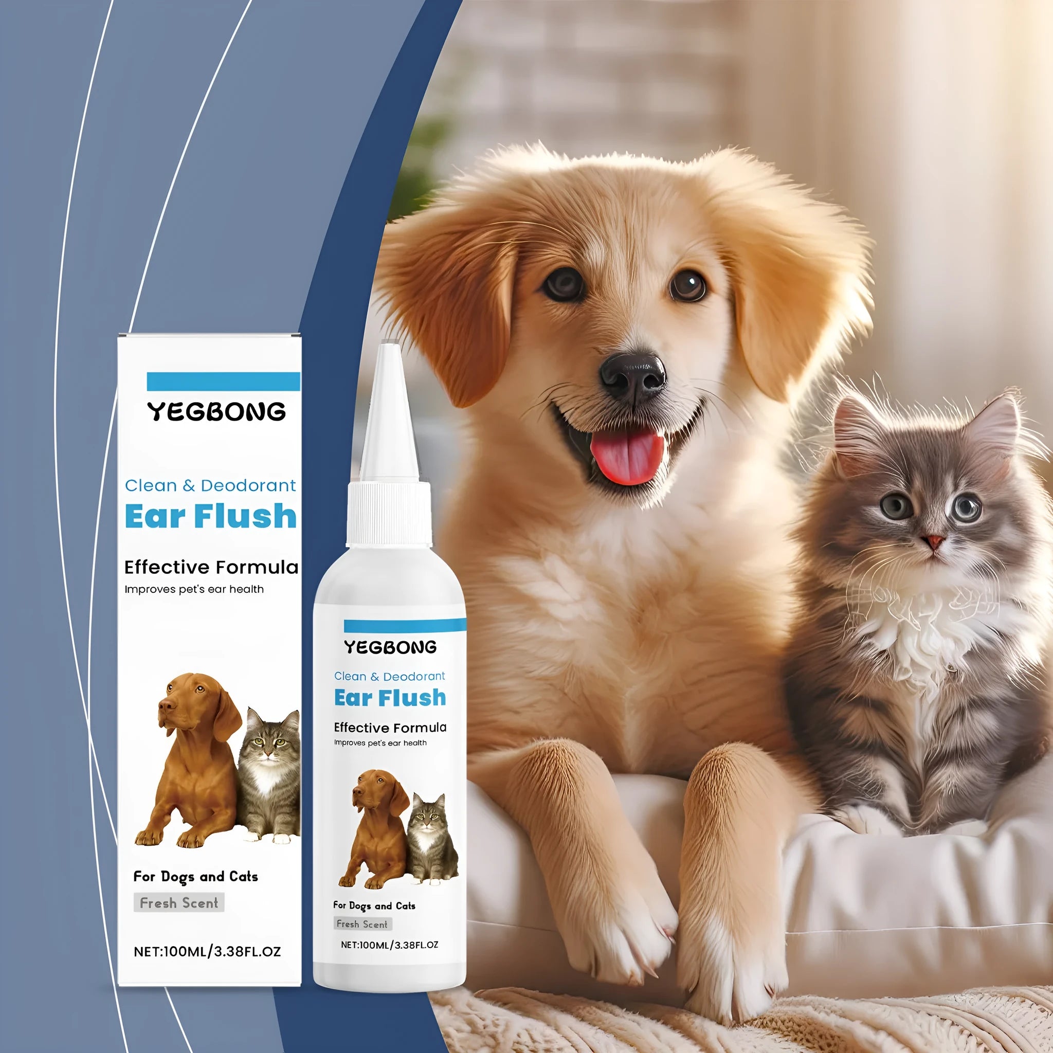 100ml bottle of cat and dog ear cleaner solution for gentle ear wax removal