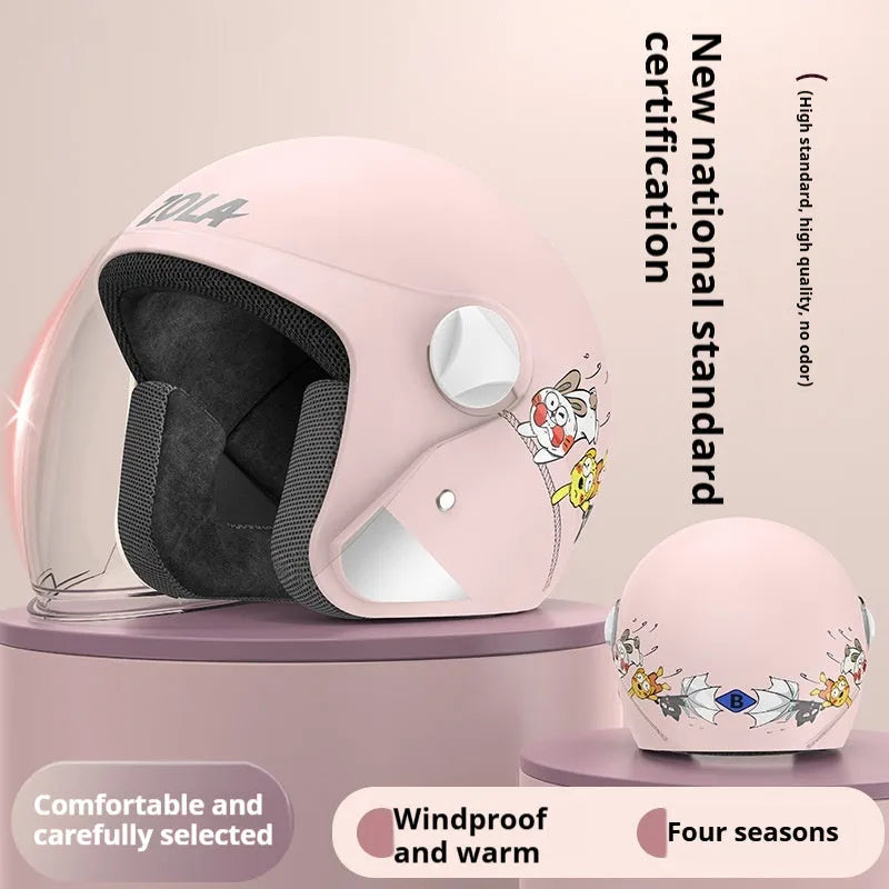 Electric bicycle helmet with winter scarf attachment in blue colour with anti-fog visor
