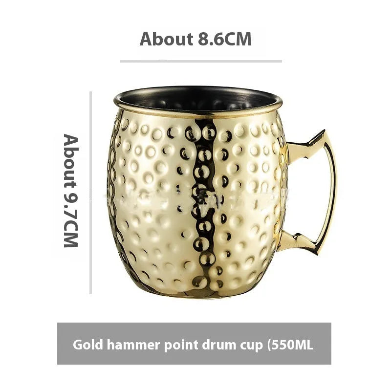 Stainless steel Moscow Mule cup with copper plating in hammer point style showing metallic finish.