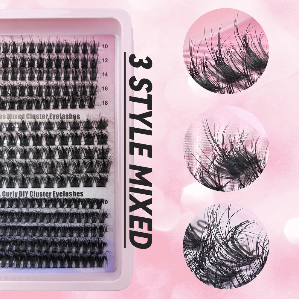 A high imitation material box containing a mix of false eyelashes, showing the product's size and organisation.