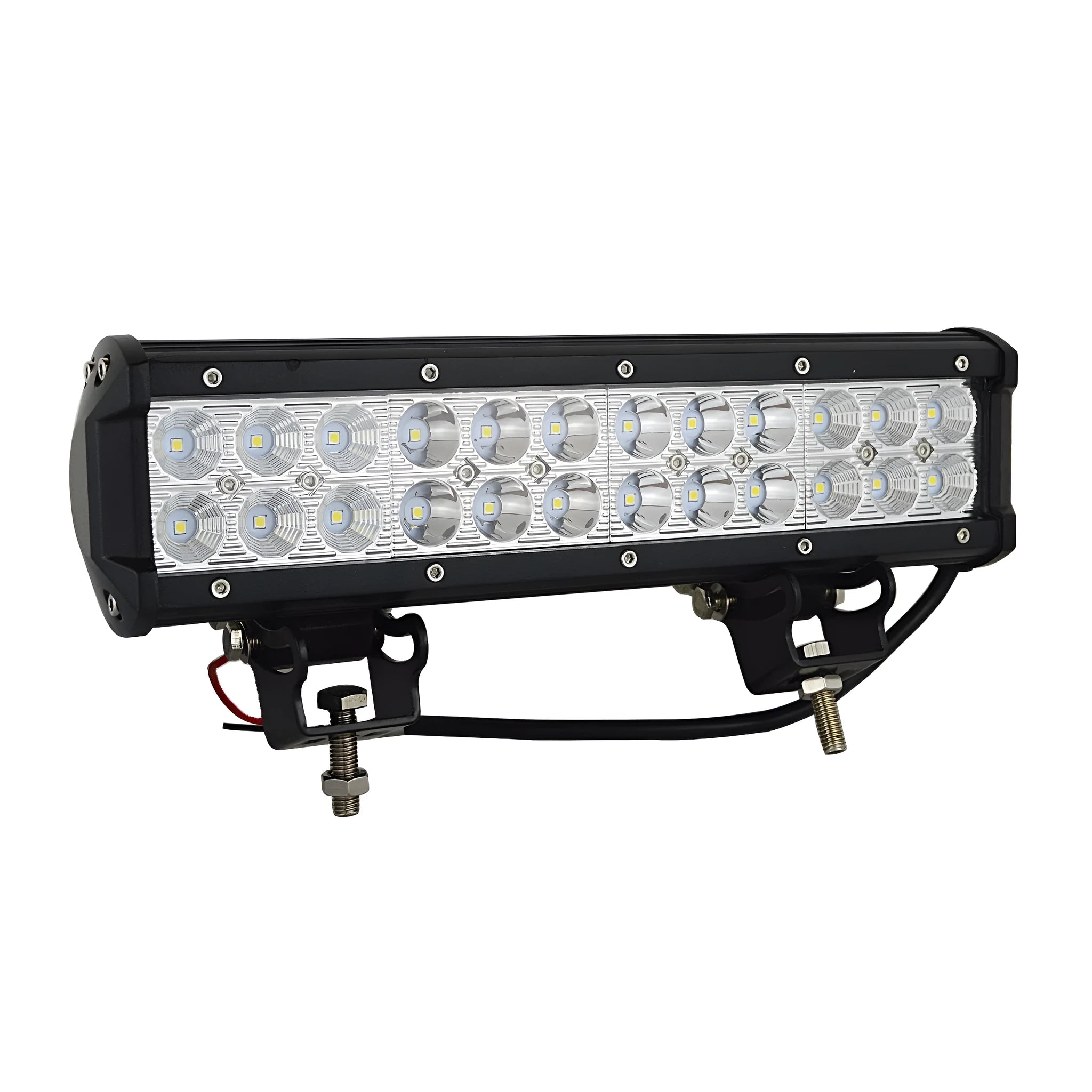 Black aluminium alloy double-row LED roof light bar for off-road vehicles.