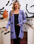 Women's black Halloween cardigan with jacquard pumpkin pattern, straight cut with regular sleeves