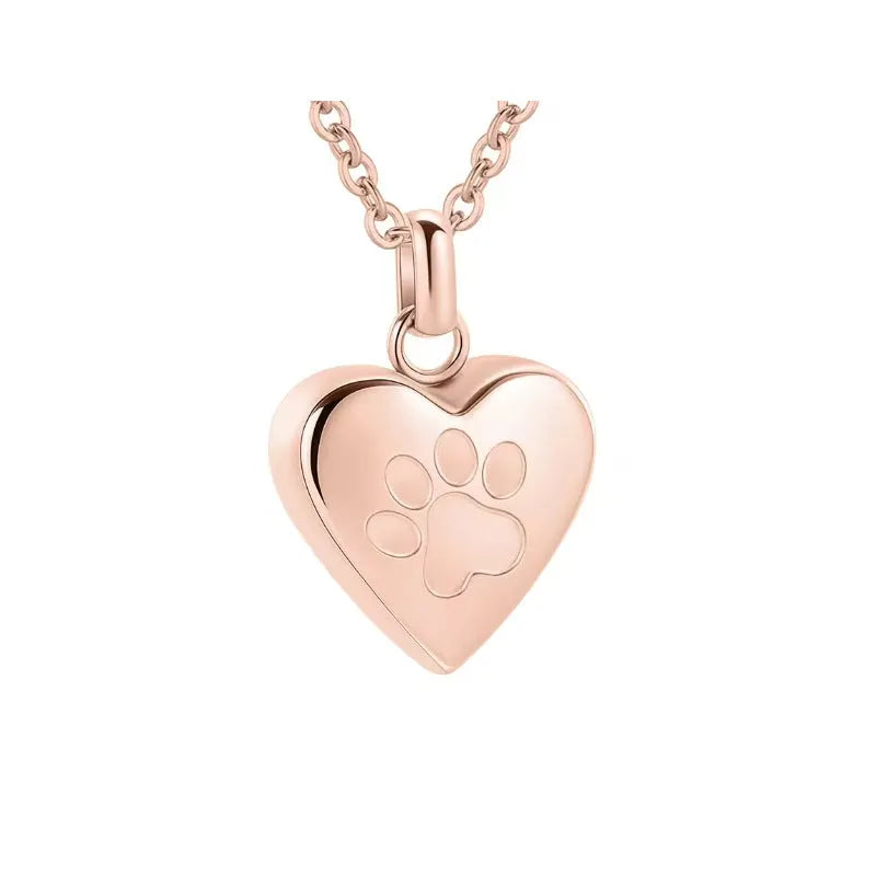Openable heart-shaped titanium steel memorial necklace with love paw print design in silver finish.